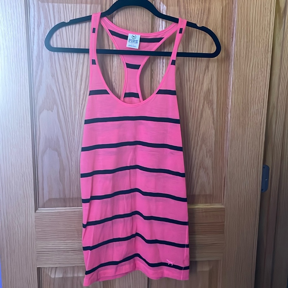(2) tank tops; Pink and black tank, size small; green and black tank, size small